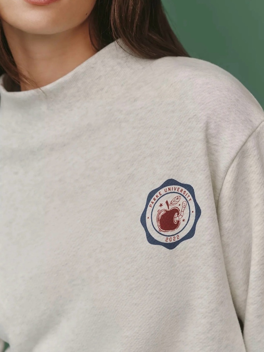 Cream Crewneck Sweater with Navy & Red University Emblem